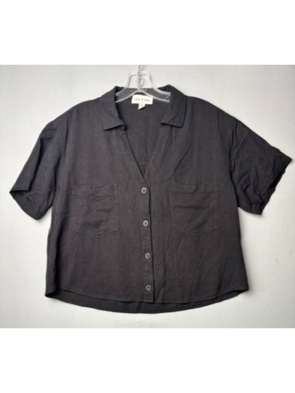 Cloth & Stone Anthropologie Black Button Front Shirt Medium Oversized Boxy